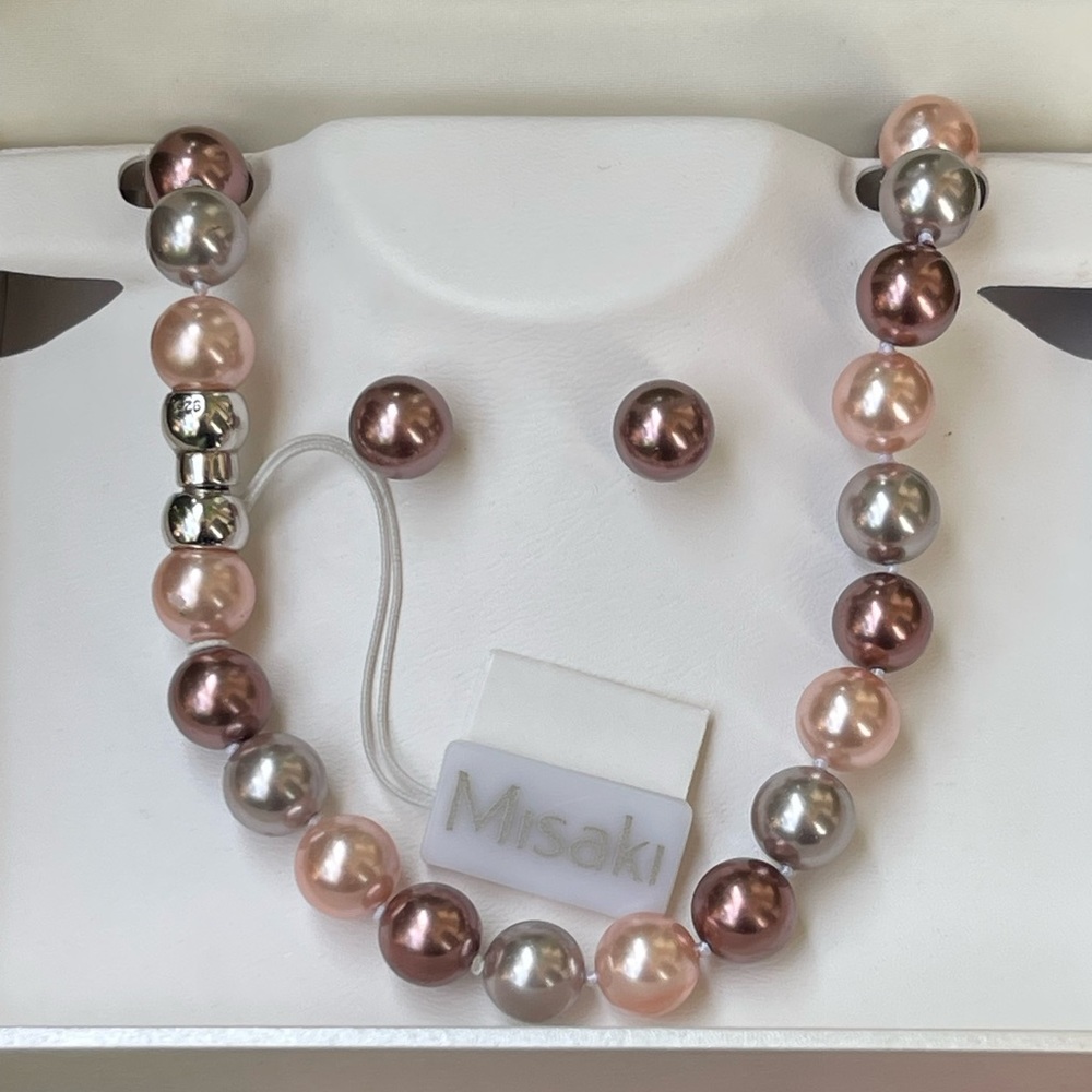 Misaki 10mm pearl sterling silver necklace & earring set